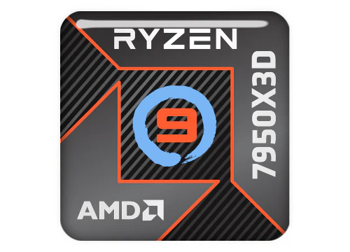 Image of the AMD Ryzen 9 7950X3D enthusiast gaming desktop CPU used in its specifications sheet.
